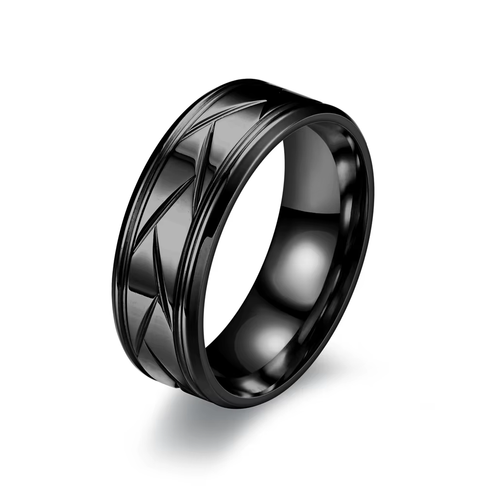 Bague en acier inoxydable noir de couleur argentée pour hommes et femmes, bague à facettes multiples