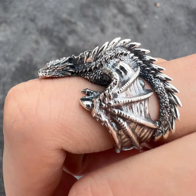 Bague squelette gothique cyberpunk unisexe personnalisée, bague en métal rétro en forme d'os dorsal,
