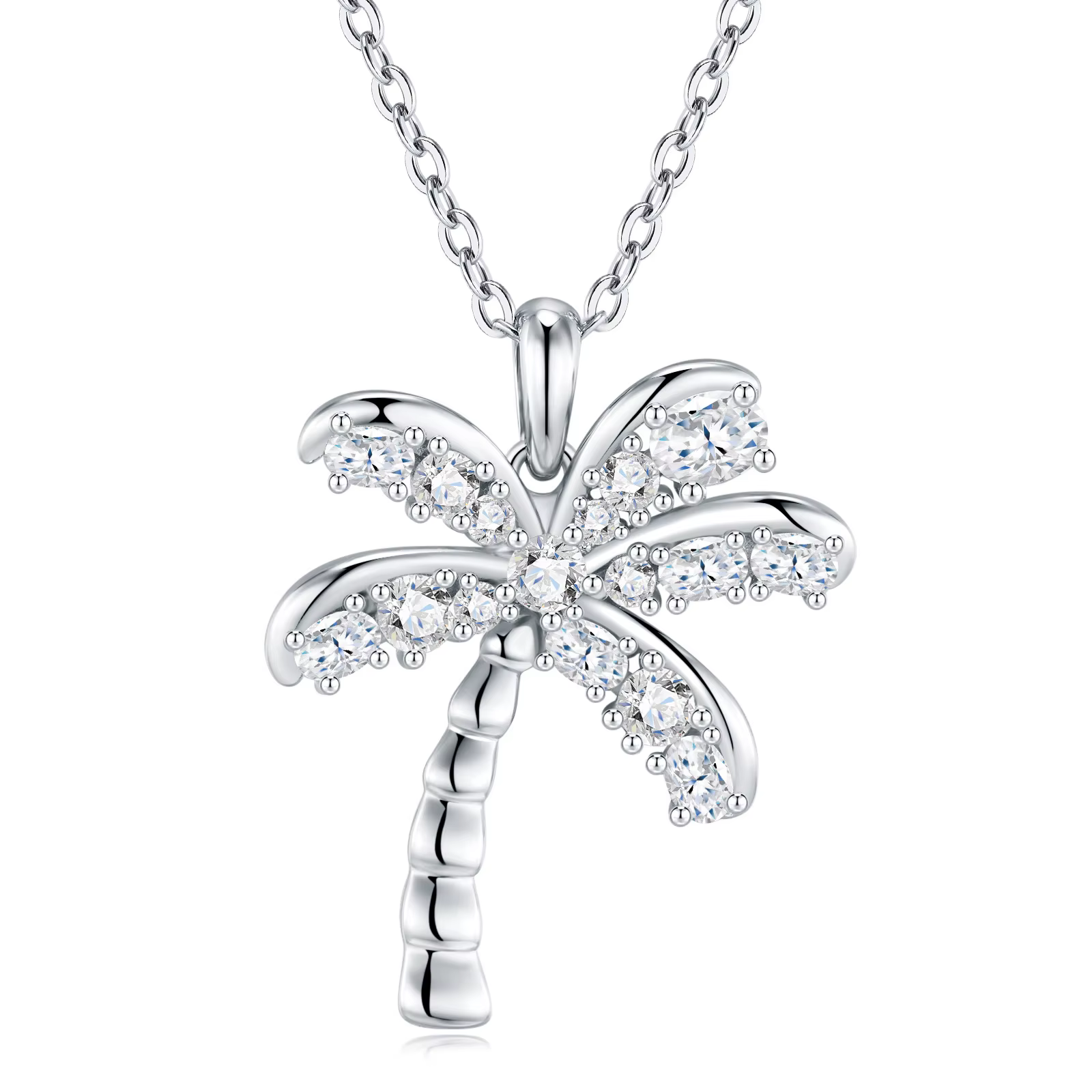 Collier pendentif palmier en argent S925 avec moissanite LinkerLove pour femme, collier tropical en 