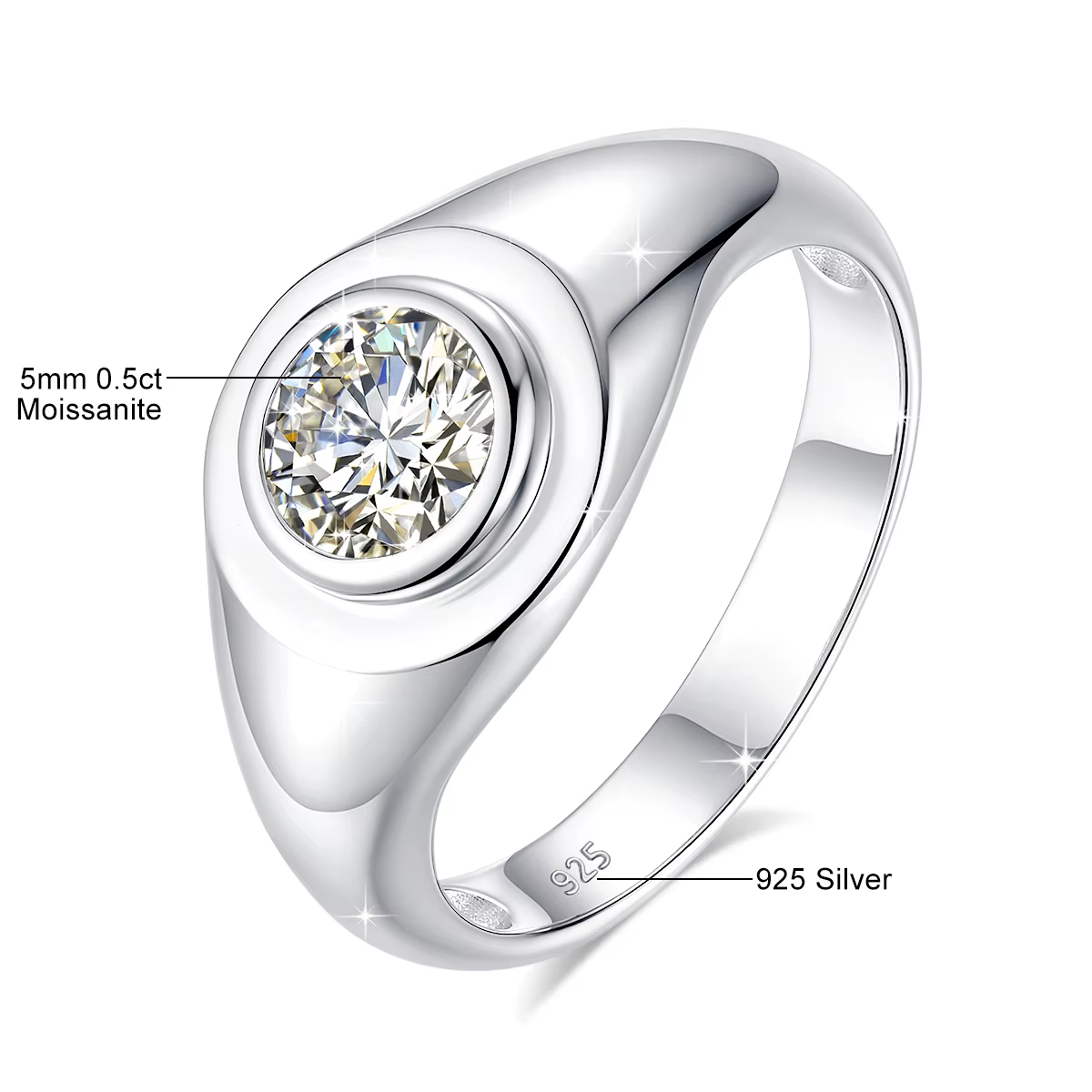 Bague classique en argent 925 pour homme et femme, hypoallergénique, plaquée or 18 carats, avec diam