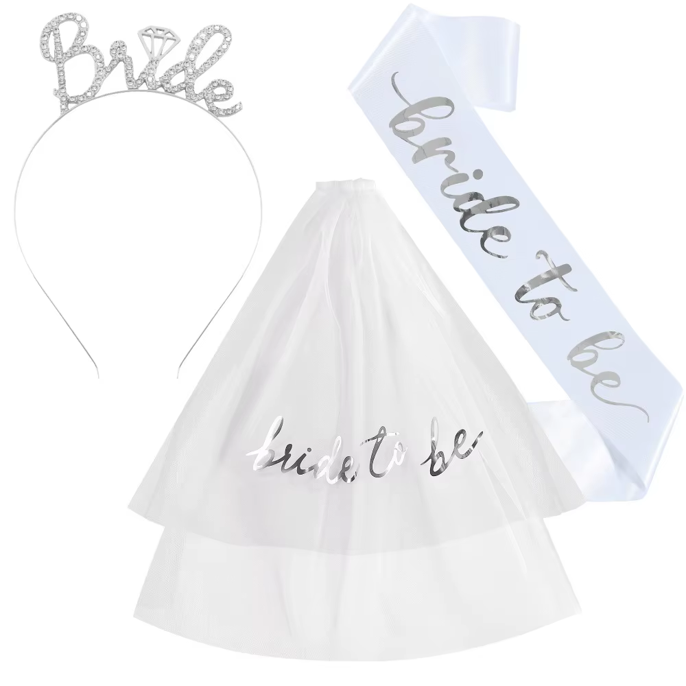 3 pièces/ensemble mariée pour être diadème bandeau ceinture et voile pour poule enterrement de vie d