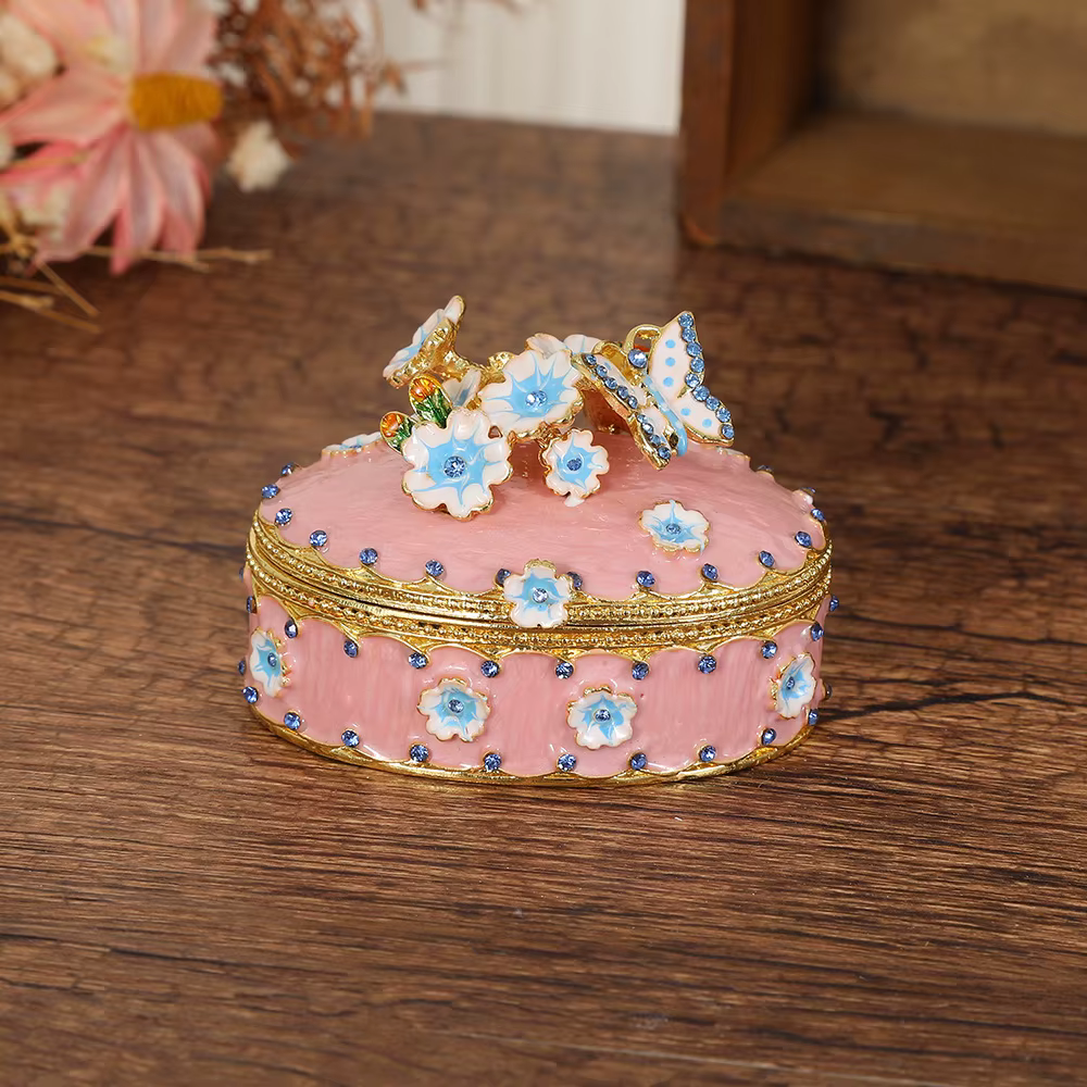 Boîte à bijoux en céramique, boîte à bijoux papillon à charnière pour fille, boîte cadeau en cristal