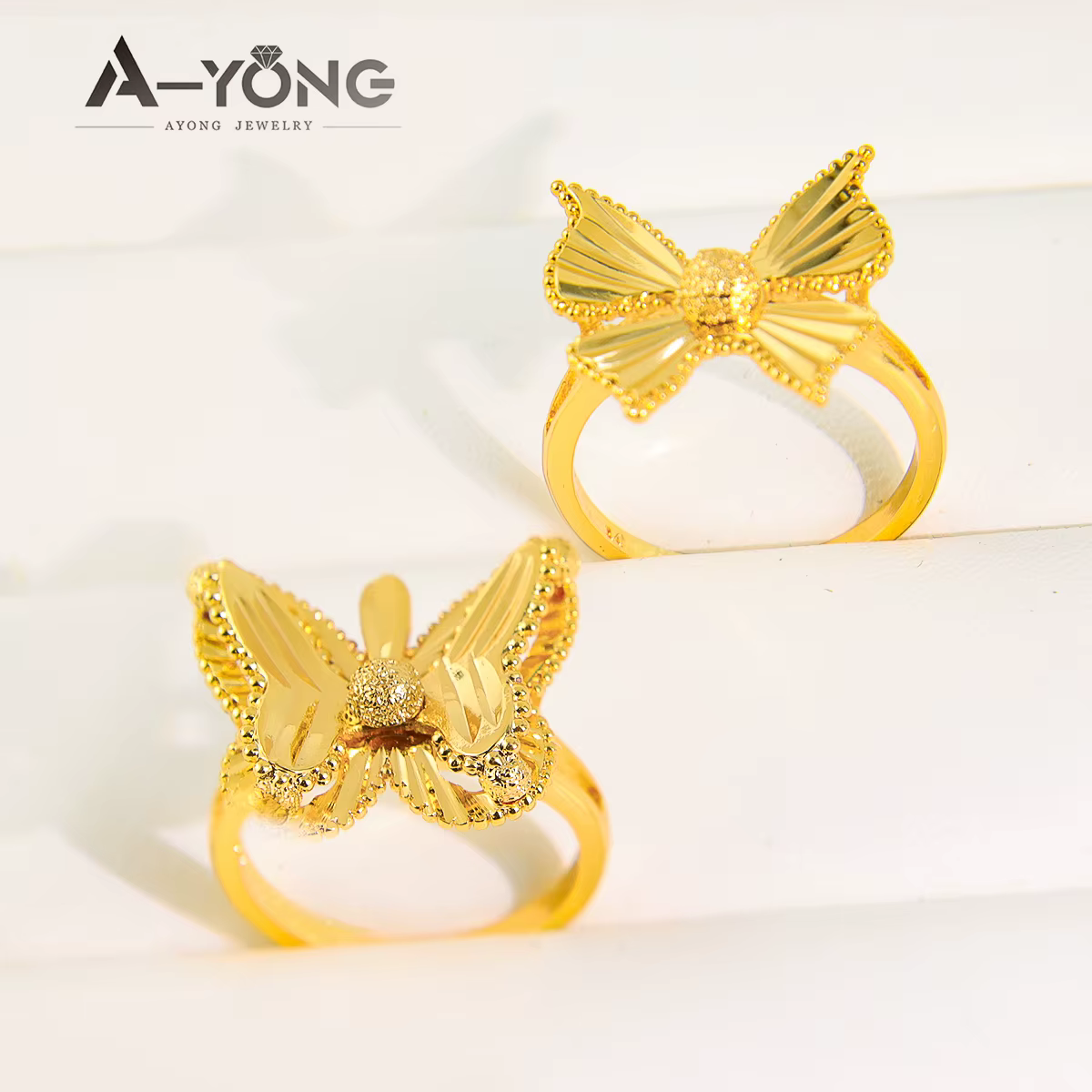 Bague papillon plaqué or 21 carats pour femmes saoudiennes, matiques de couple de mariage, bijoux de