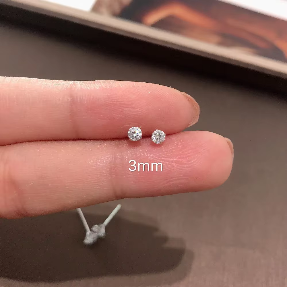 100% réel 925 bijoux en argent Sterling femmes mode mignon minuscule cristal clair CZ boucles d'orei
