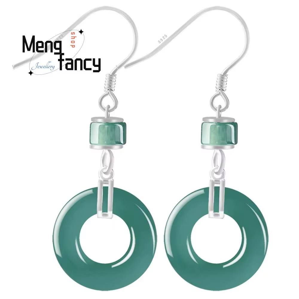 Boucles d'oreilles en argent S925 incrusté d'argent de haute qualité, A-goods naturels, jadéite, eau