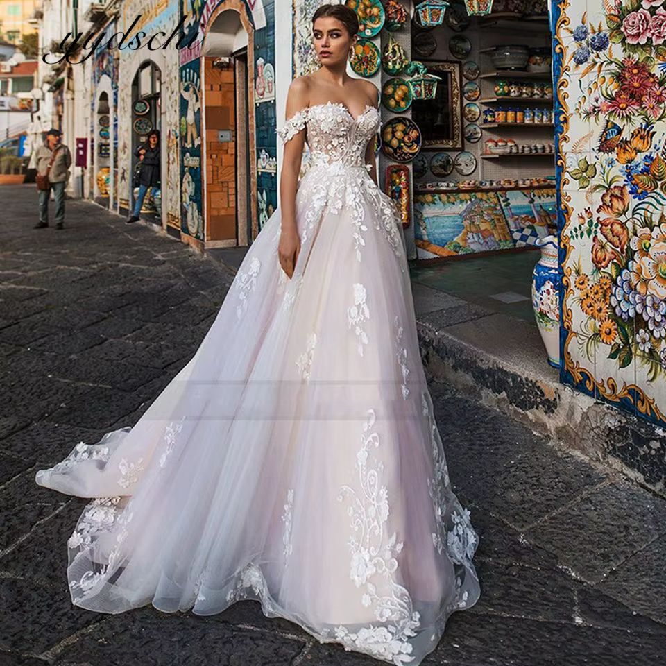 Robes de mariée champagne pour femmes 2025 – Robe de mariée élégante avec appliques en dentelle, épa