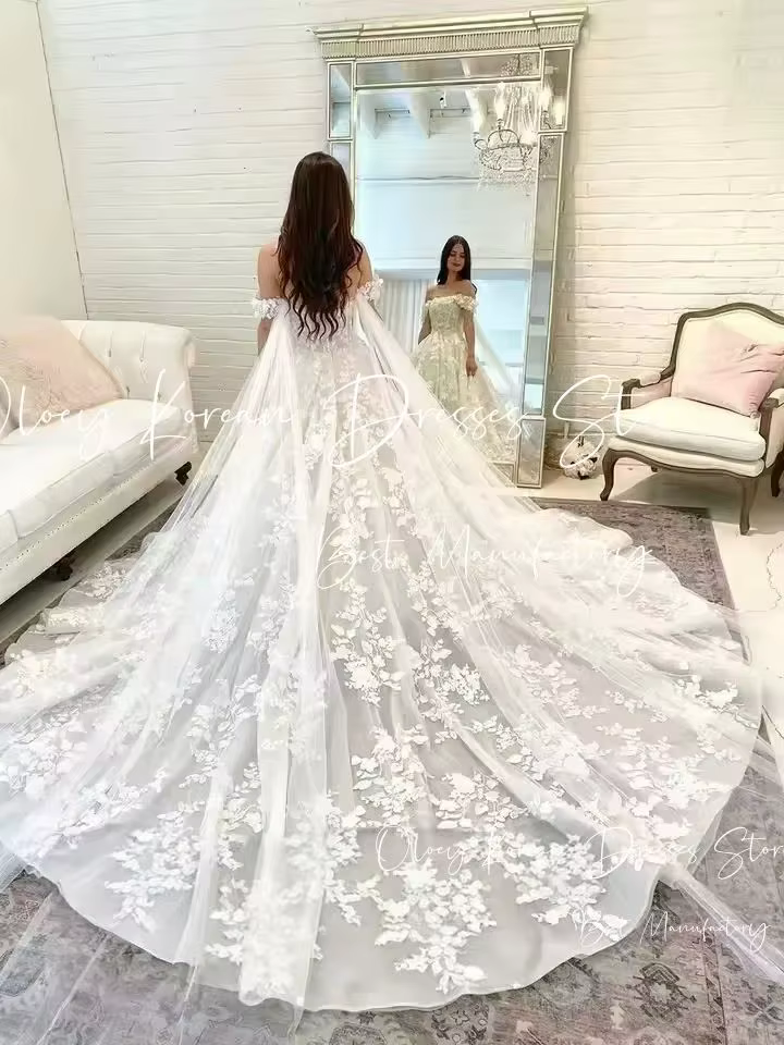 OLOEY luxe Appliques dentelle épaules dénudées robe De bal robes De mariée pour les femmes 2025 Cour