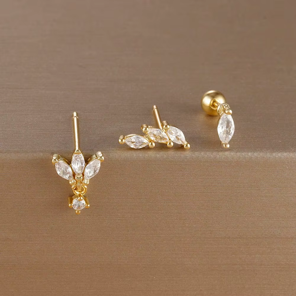 Ensemble de boucles d'oreilles couronne en acier inoxydable pour femmes, 3 pièces, couleur or, plaqu