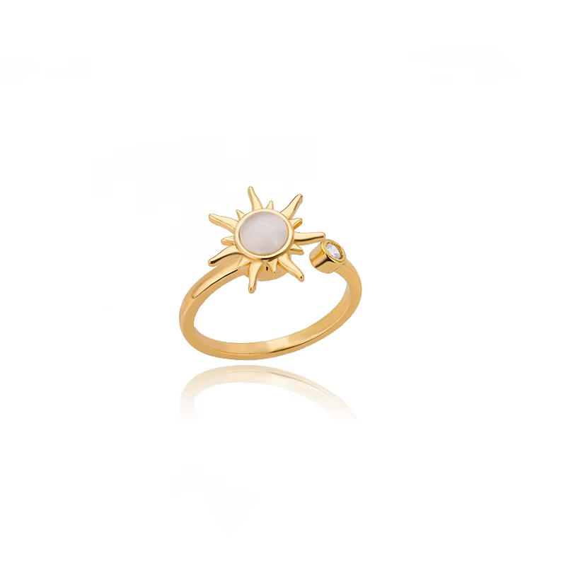 Bague ronde en opale de soleil pour femmes, en acier inoxydable, breloque rétro, anneaux ouverts rég