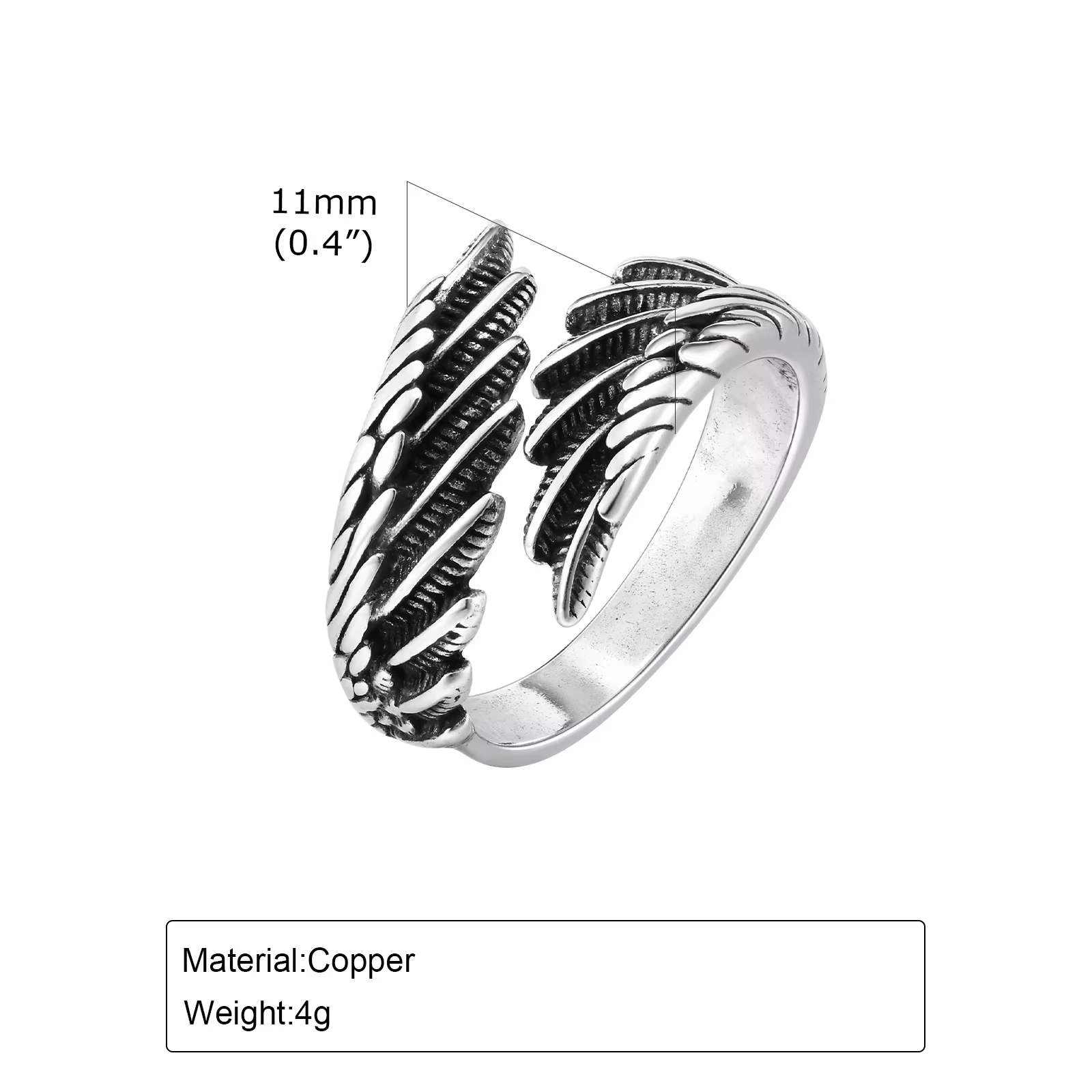 Bague en plumes d'aile d'ange pour hommes et garçons, bague d'ouverture en métal réglable, bijoux Ro