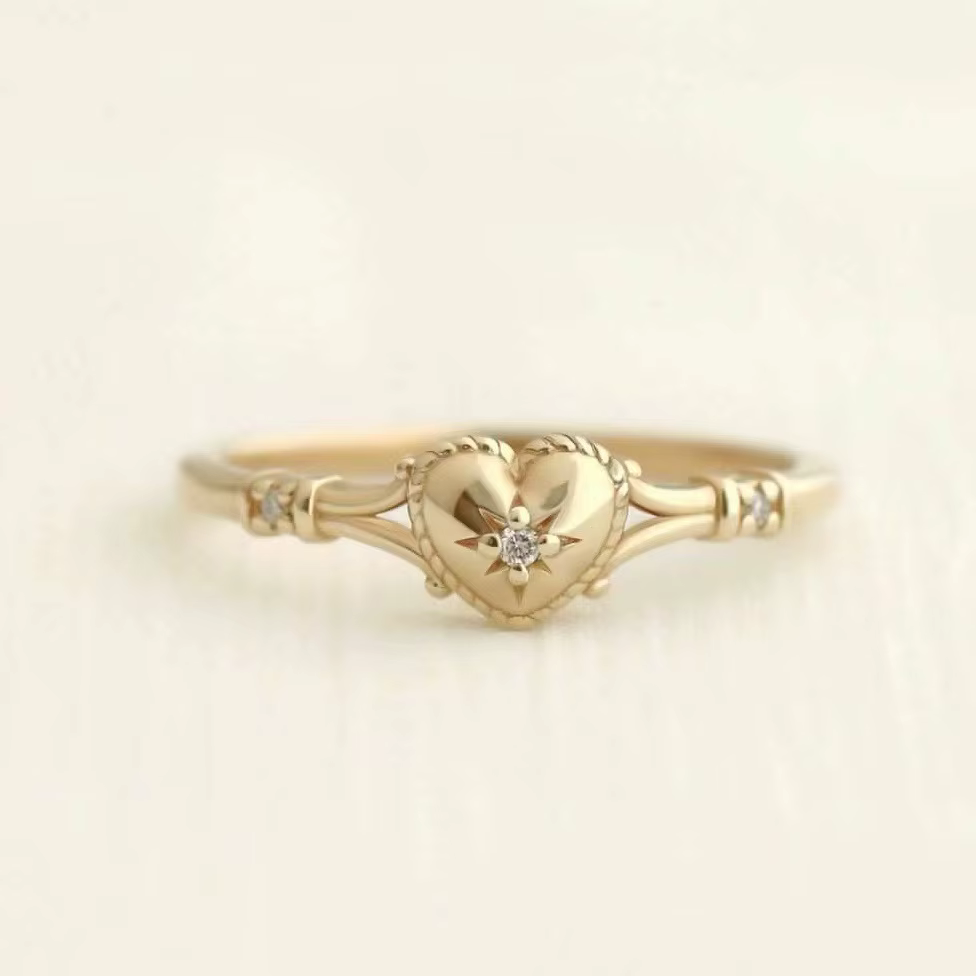 Bagues en acier inoxydable plaqué or pour femmes, bague coeur, accessoires de bijoux, vente en gros,