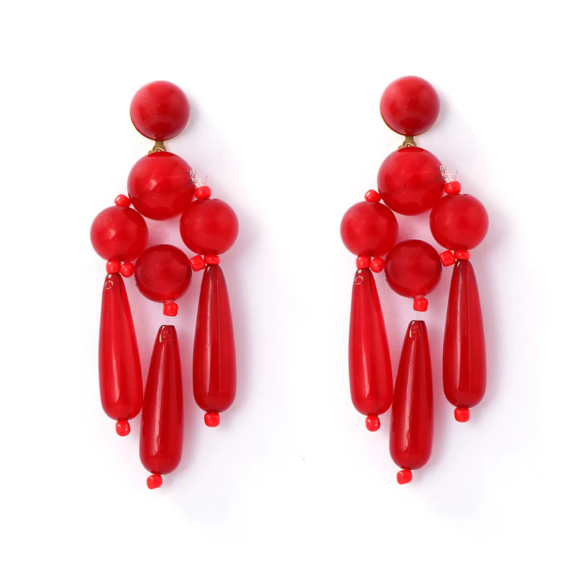 Boucles d'oreilles pendantes vintage en résine rouge perlée pour femmes, style ethnique rétro, bijou