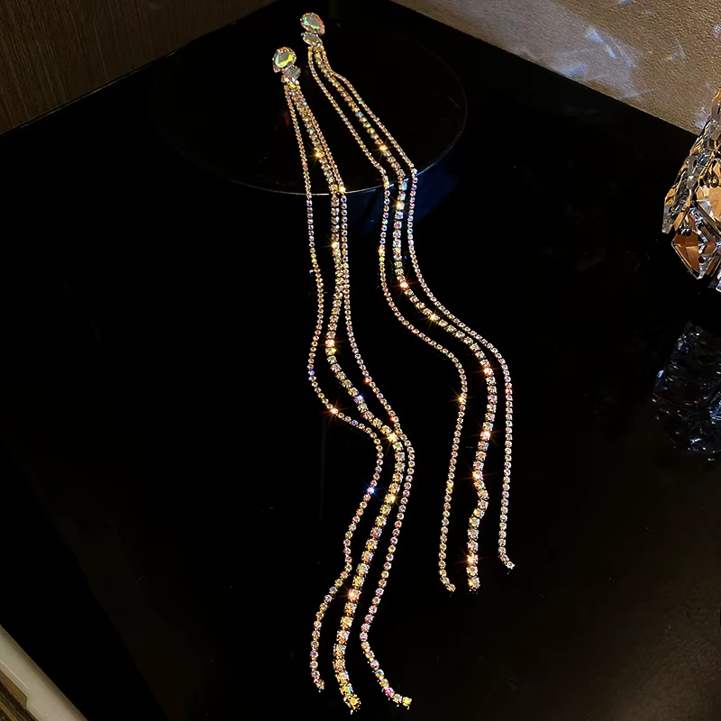 Boucles d'oreilles géométriques colorées en strass DREJEW pour femmes, boucles d'oreilles pendantes