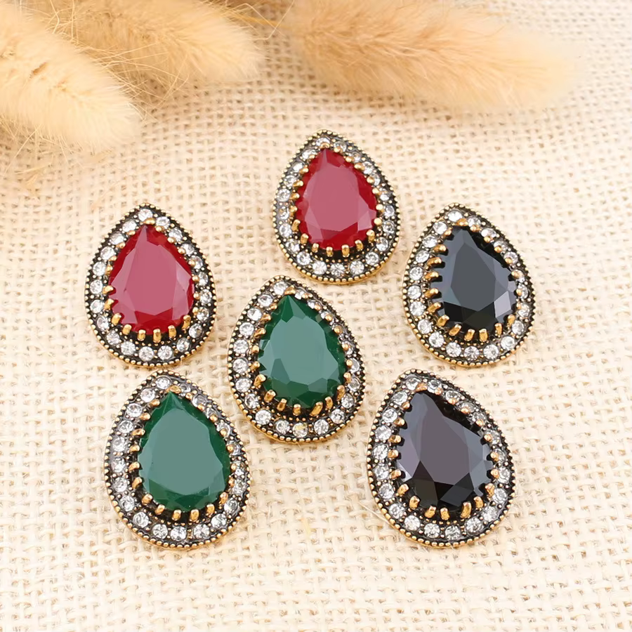 Boucles d'oreilles de fiançailles en émail rétro goutte d'eau pour femmes et filles, bijoux en pierr