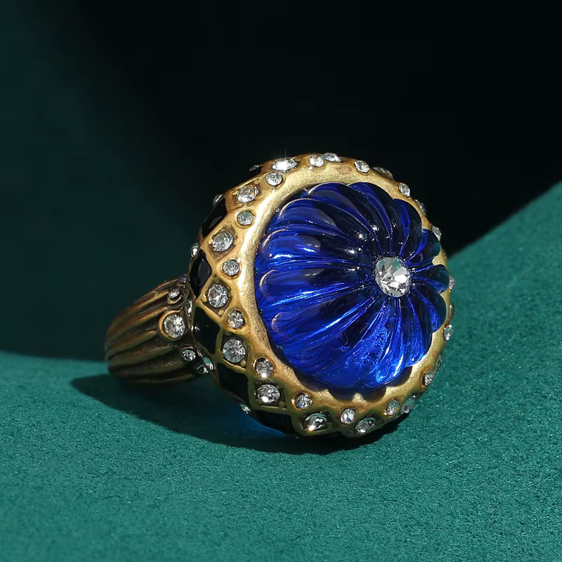 Bague Vintage citrouille bleue pour femmes, bijoux d'halloween, couleur or Antique, goutte d'huile n