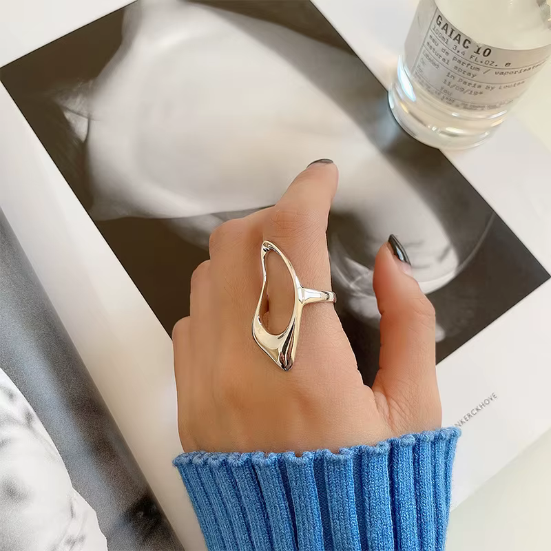 ANENJERY couleur argent creux irrégulier géométrique grands anneaux pour hommes femmes redimensionna