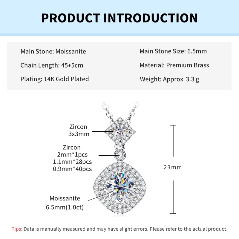 Rrjzz Exquisite Collier pendentif en moissanite ronde couleur D de 6,5 mm, collier halo de luxe lége