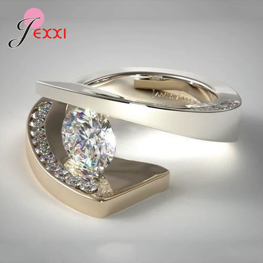 Bagues de mariée de luxe taille 6 7 8 9 10 nouvelle princesse 925 en argent Sterling couleur or Rose