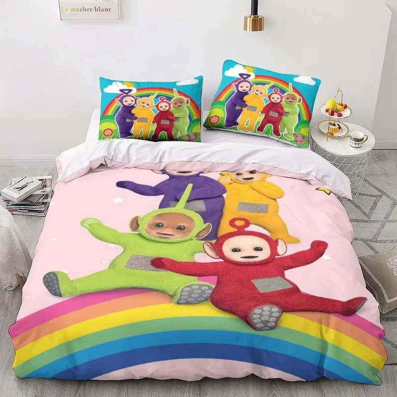 Parure de lit série Teletubbies, imprimé coloré, en polyester, pour dortoir étudiant, drap de lit, h