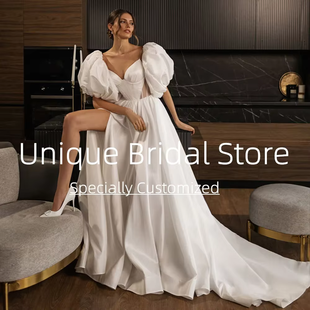Robes de mariée simples et élégantes personnalisées, nouvelle haute qualité, Sexy, col en v, ligne a