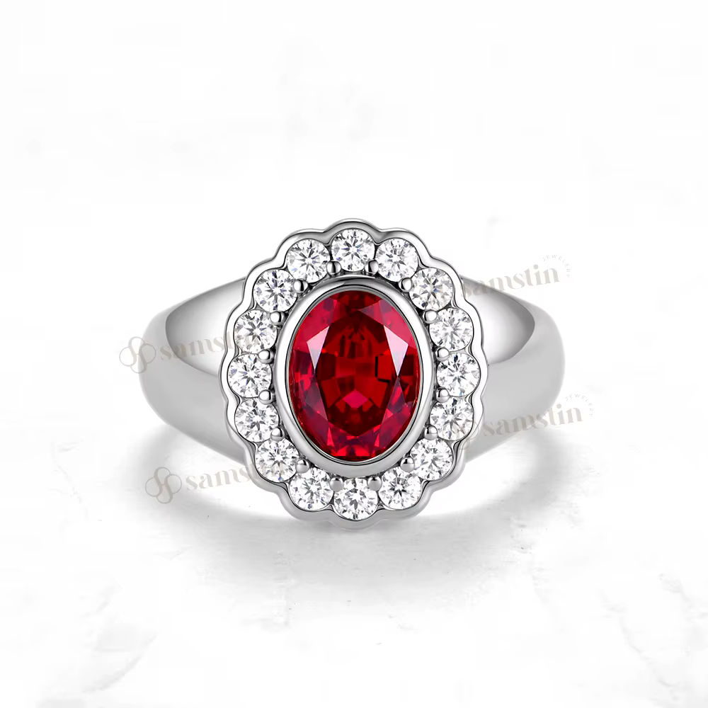 Bague personnalisée Samstin 1,5 carat en moissanite, rubis et saphir pour femme, en or jaune massif 