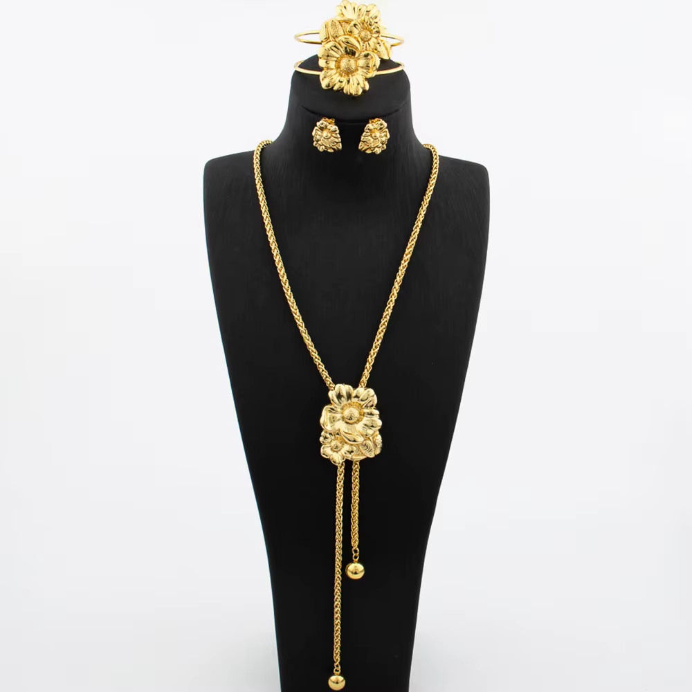 Ensemble de bijoux plaqué or pour femme collier réglable boucle d'oreille en cuivre en forme de fleu