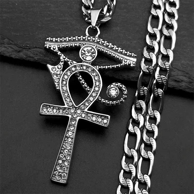 Colliers avec pendentif croix œil de Ra Horus Ankh en acier inoxydable, pour femmes et hommes, mytho