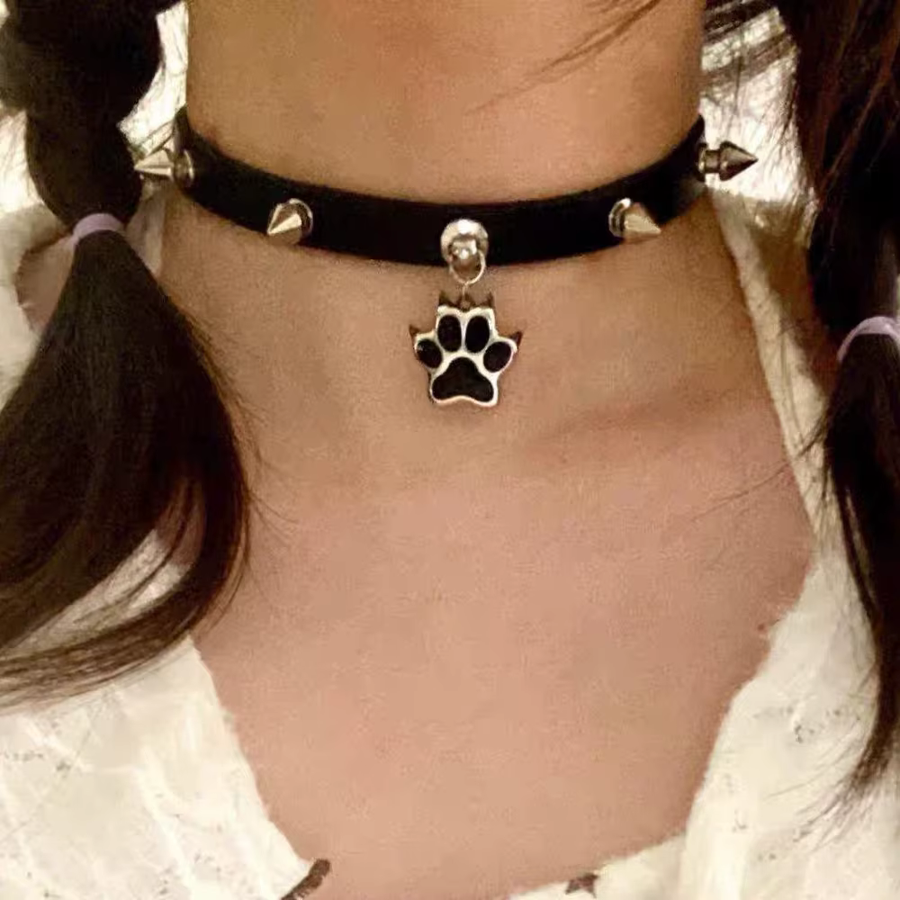Collier Griffe de Chat en Cuir Noir pour Femme, Hip Hop, Ras du Cou Épicé, Tendance, Cool, Gothique,