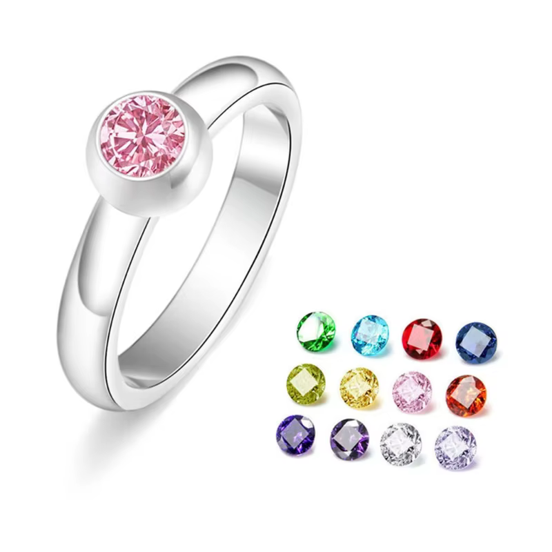 Bagues simples en pierre de naissance avec Zircon de 12 couleurs remplaçables, bague de promesse emp