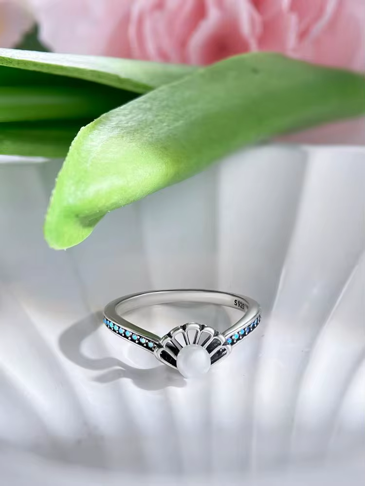 Bague en forme de coquille de sirène plaquée argent avec perle, cadeau d'anniversaire parfait pour m
