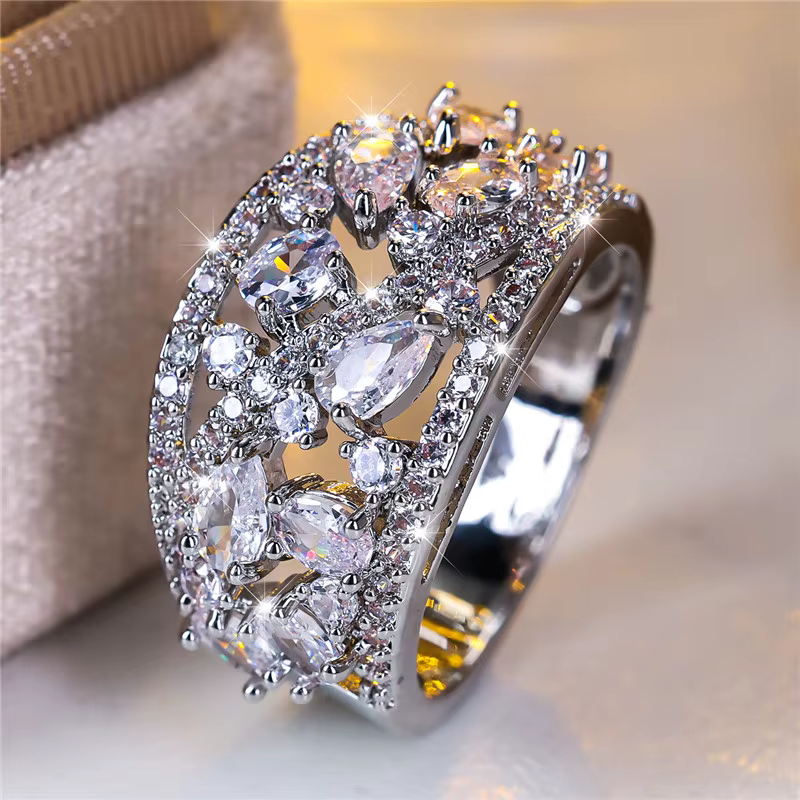 Bague de fiançailles en forme de grande goutte d'eau pour femmes, bijoux de mariage Vintage couleur 