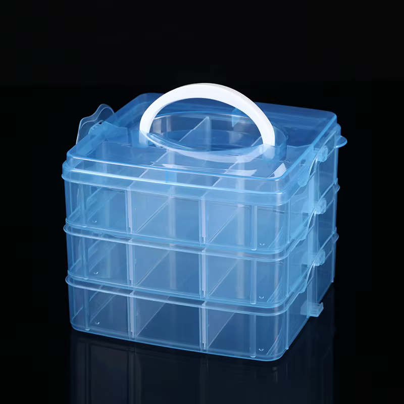 Boîte de rangement portative à trois couches pour la maison, boîte de rangement transparente pour bi