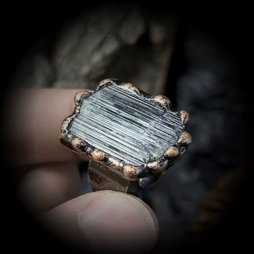 Bague Tourmaline verte naturelle faite à la main, métal Vintage, Design Unique, personnalisé, mode, 