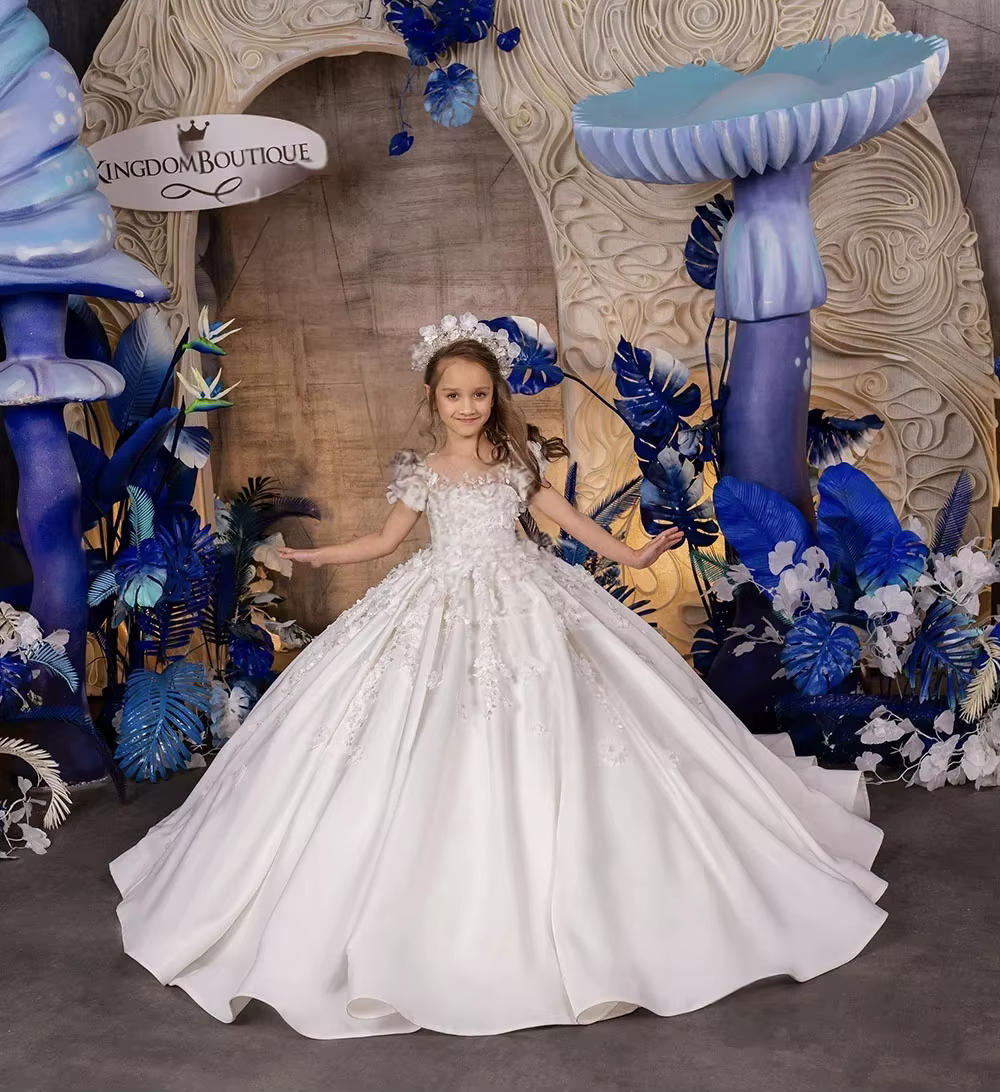 Robe de demoiselle d'honneur blanche en dentelle et Satin, robe de bal, robe de mariée, première fêt