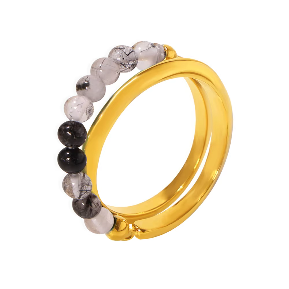 Bague en perles de pierre naturelle pour femme, plaqué or 18 carats, étanche, acier inoxydable, simp
