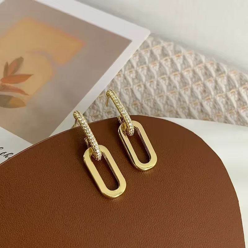 Boucles d'oreilles pendantes couleur or avec décor en Zircon brillant, élégantes et minimalistes, De