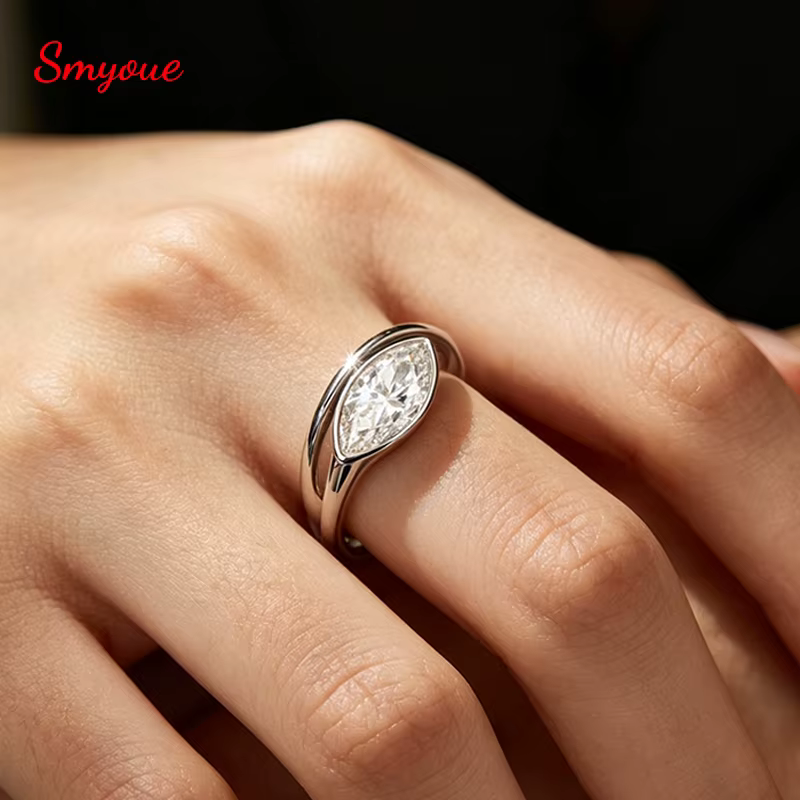Smyoue – bagues en moissanite pour femmes, coupe Marquise, 1/2CT, alliance simple, en argent Sterlin