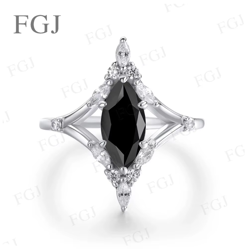 Bague Vintage en Moissanite Taille Marquise - Argent 925 Couleur D/Noir/Champagne Bijoux Fins Cadeau