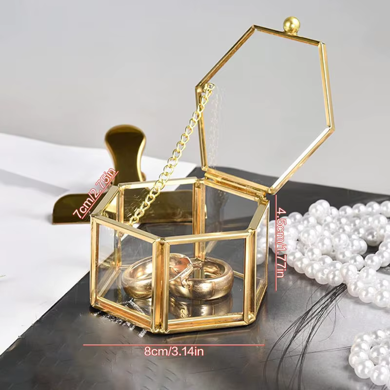 Boîte à bagues hexagonale haut de gamme, boîte d'accessoires en or et bijoux, boîte de rangement de 