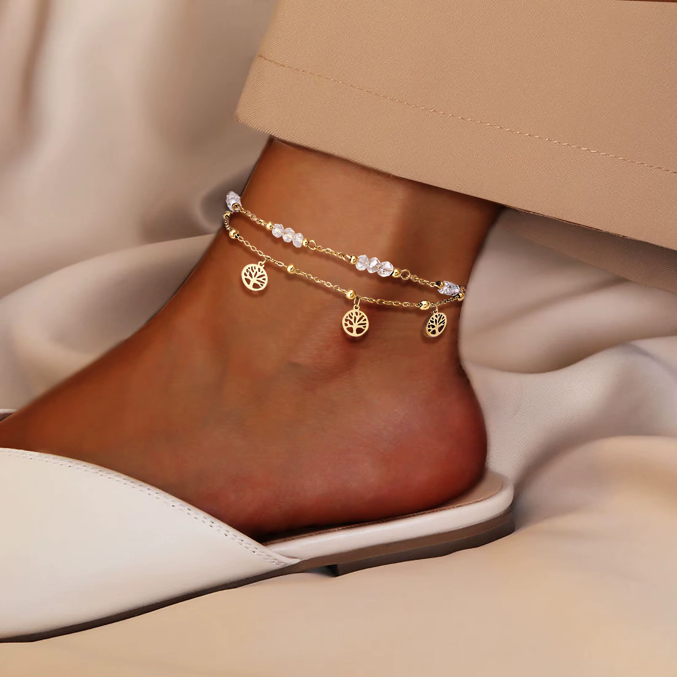 Pendentif arbre de vie pour femme, perles de cristal multicouches, acier inoxydable, bijoux fantaisi