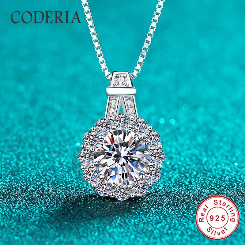 Collier en diamant de laboratoire en argent Sterling 100% Moissanite, couleur D, pendentif rond de 3