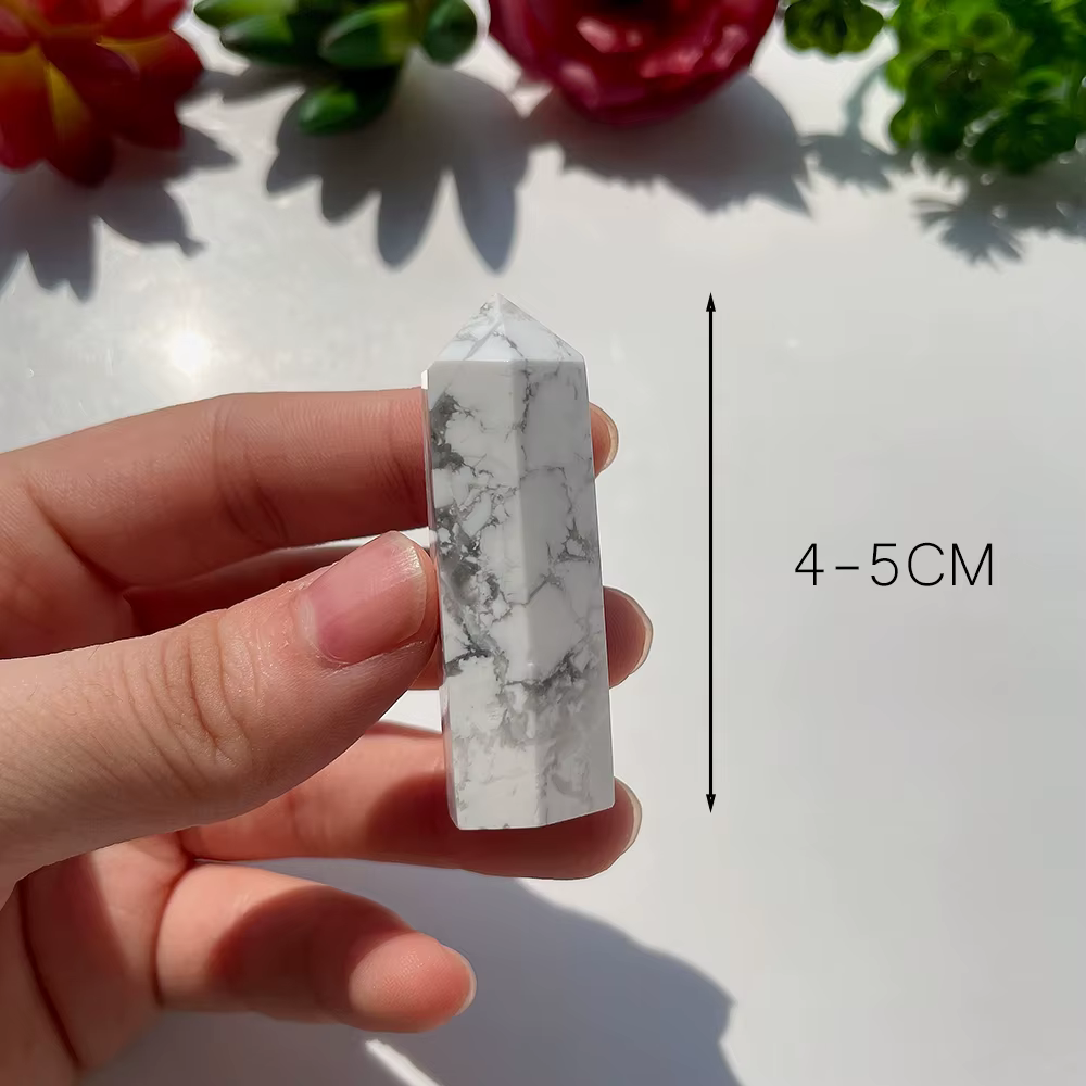 Baguette en cristal Howlite naturel 40-80mm, minerai d'énergie de guérison, tour d'obélisque minéral