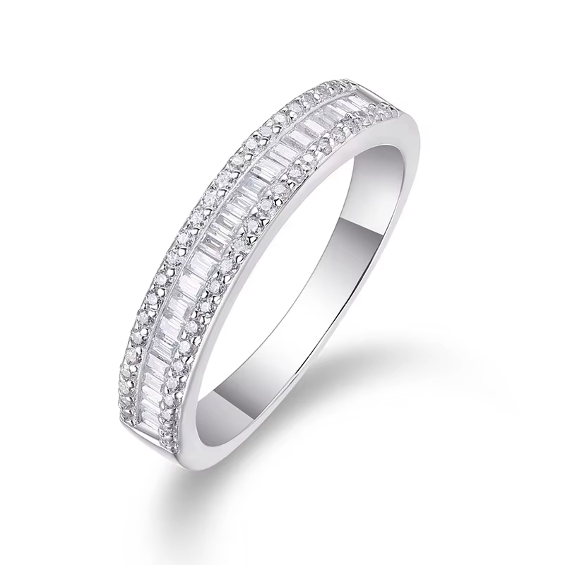Smyoe-Bagues Moissnaite en argent regardé S925 pour femme, coupe émeraude, bandes demi-éternité, bij