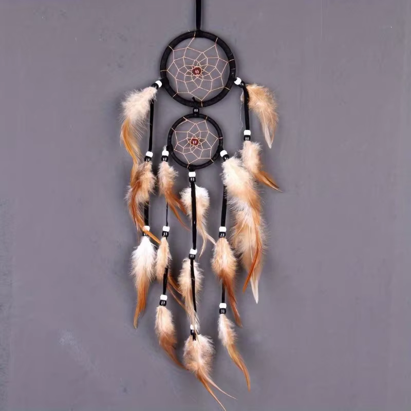 Attrape-rêves indien avec plumes marron, 1 pièce, accessoires de chambre à coucher suspendus au mur,