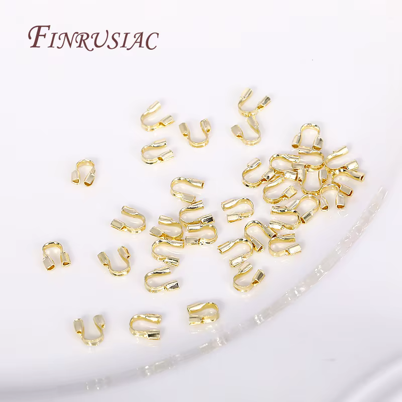 Protecteur de fil plaqué or 18K pour bijoux, 100 pièces/lot, protecteurs de gardien de fil, boucles,