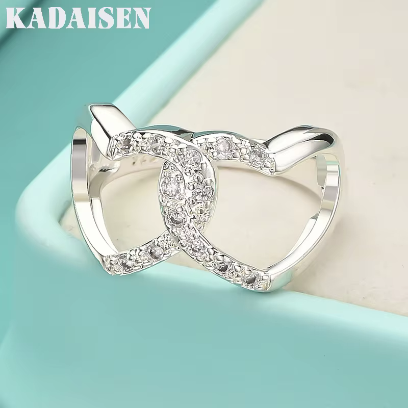 Argent sterling 925, double cœur en zircon, 7-10 #   Bague pour femmes, bijoux de charme à la mode p