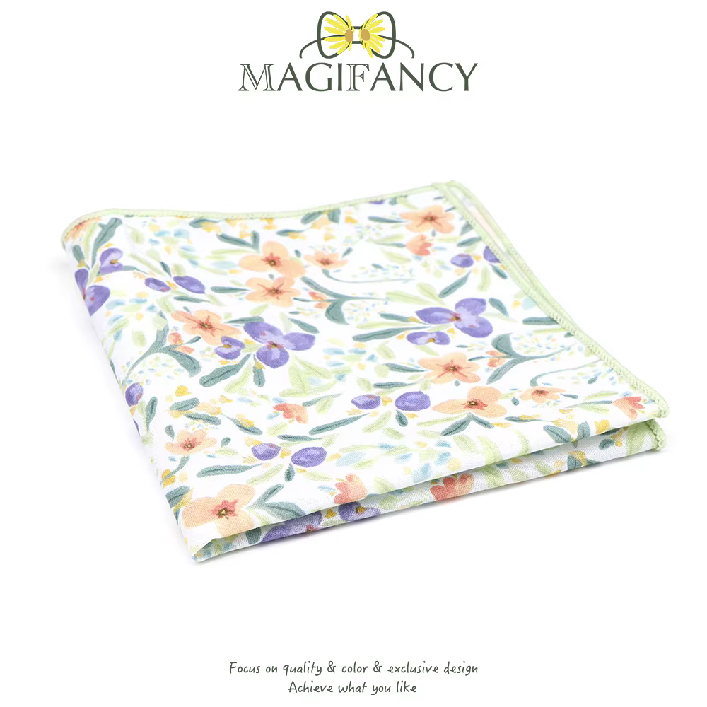 MAGIFANCY Pochette de costume élégante en coton à motif floral 23 cm Violet Bleu pour Femme Homme Ma
