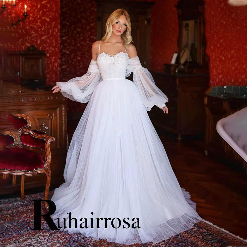 Ruhair Bohe hors de l'épaule robes de mariée pour mariée dentelle Appliques Corset a-ligne bretelles