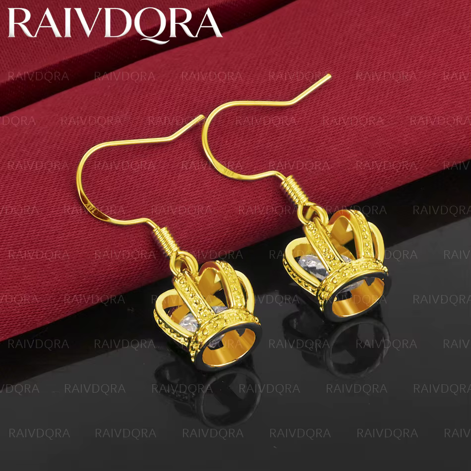 Boucles d'oreilles couronne en zircon plaqué or 18 carats pour femmes, bijoux fantaisie pour mariage