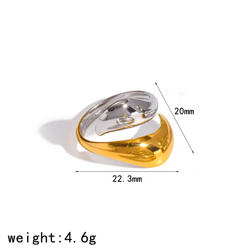 Bague pour femme en acier inoxydable bicolore plaqué or 18 carats, lisse, empilable, étanche